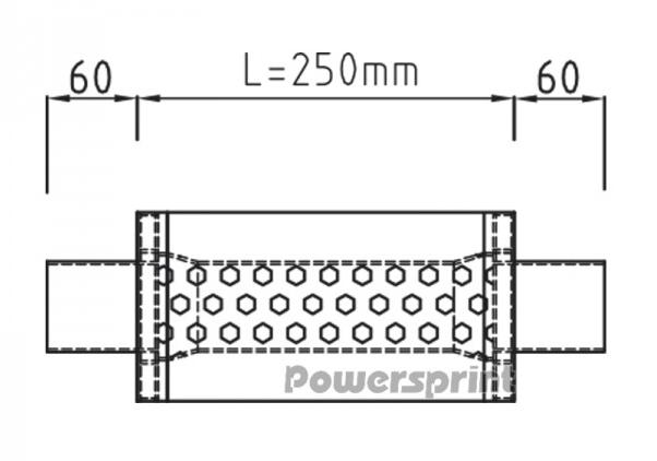 Powersprint Schalldämpfer Short Box 
rund Ø 63,5mm 370 mm Länge