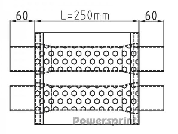 Powersprint Schalldämpfer Short Box 
oval zweiflutig Ø 76mm 370 mm Länge