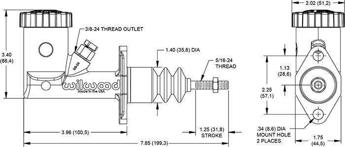 Hauptbremszylinder Wilwood 15.8mm (0,625) 
mit integriertem Behälter