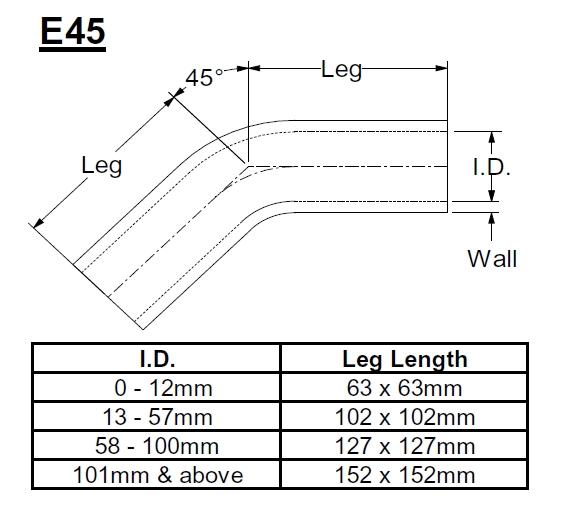 Samco Xtreme 45° Bogen 70mm 
 schwarz