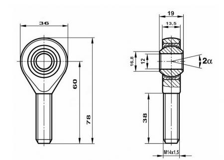 Fluro Motorsport Gelenkkopf GAXSW 14x1,5 MS AR 12mm Auge 
hochfest 42CrMo4, Lager vorgespannt