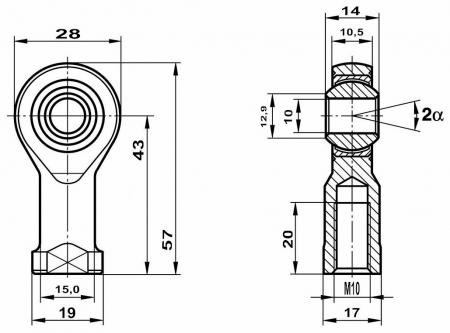 Fluro Hochleistungs Gelenkkopf GIXSW M10 MS 
  Lager vorgespannt