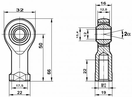 Fluro Hochleistungs Gelenkkopf GIXSW M12x1,75 MS 
  Lager vorgespannt